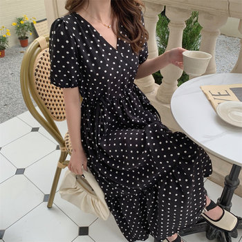 
Plus size fat mm this year's super popular polka dot dress women's summer new mature feminine printed slit long skirt