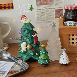 Zakka Christmas Tree Mini Scene Ornament Gift ins Resin Cat Atmosphere Scene Decoration Background