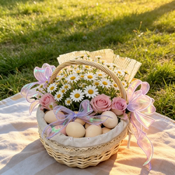 Portable Storage Basket, Egg Flower Basket, Handmade Wicker Picnic Basket, Outdoor Picnic Basket, Ins-Style Gift Basket, Woven Fruit Basket