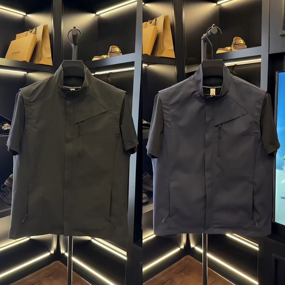 
New autumn men's vest thin breathable stand collar zipper solid color casual business men and women's vest exterior