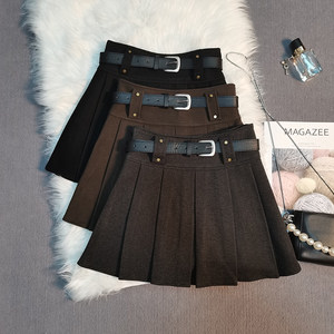
Brown brown thickened woolen short skirt for women 2025 autumn and winter new style small A-line suit gray pleated skirt