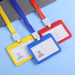 Horizontal Work Id Card Holder, Plastic Integrated Card Holder, Transparent Style, Bus Pass Card Holder, Employee Lanyard