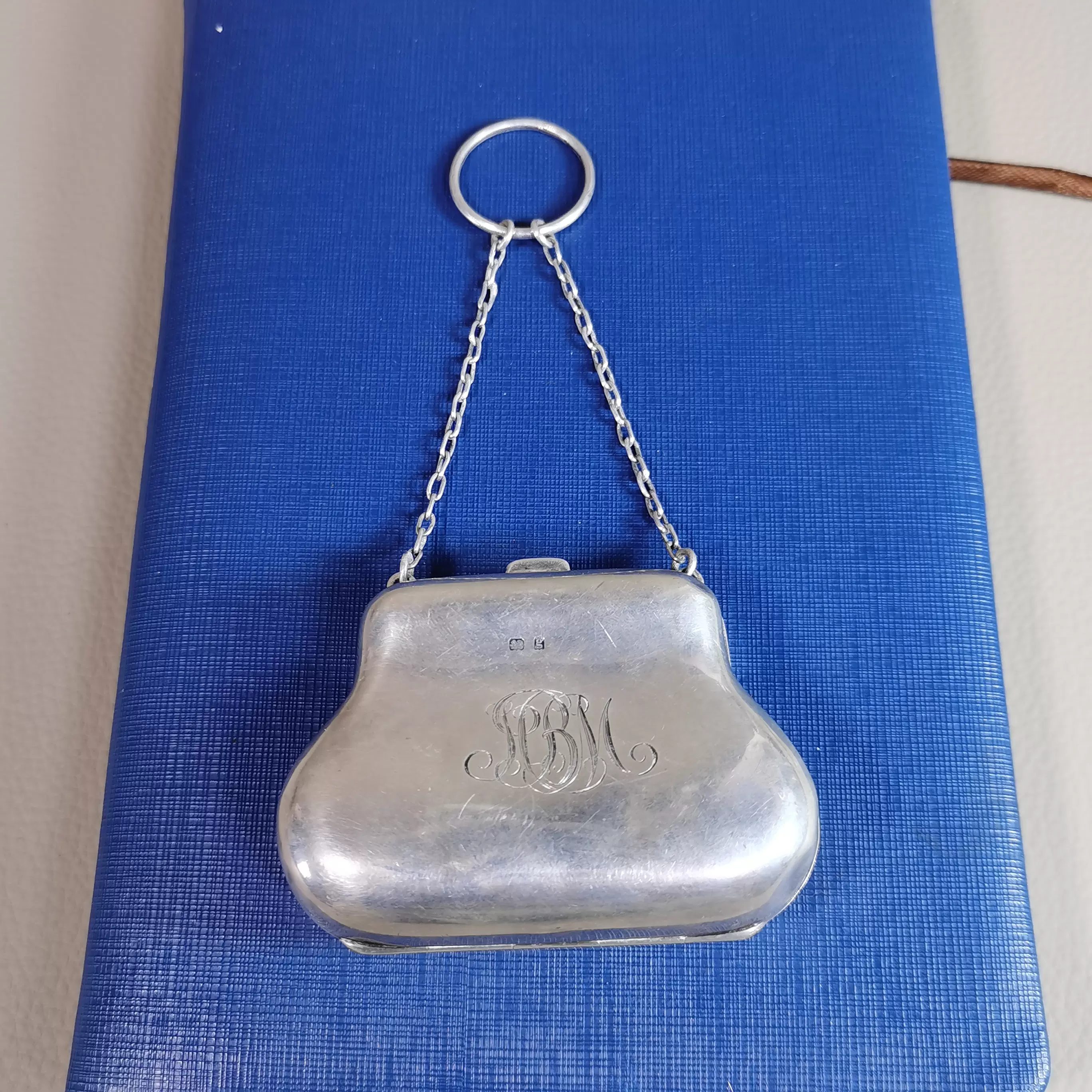 1870年古董英国维多利亚老式纯银钱包硬币包小号75克带