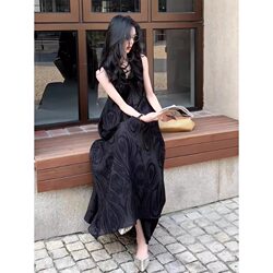 Hepburn-Style French Design, Light Luxury and Elegant Sleeveless Dress for Women, Waist-Cinching Chinese-Style Dress, Elegant Jacquard Long Skirt
