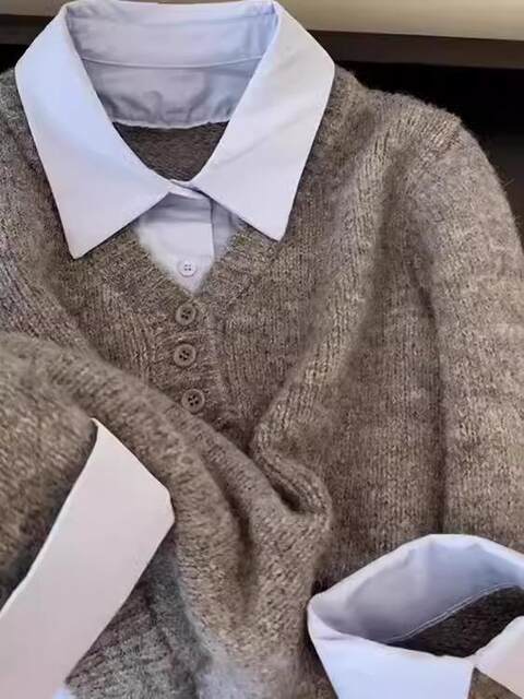 gray-blue-contrasting-sweater-shirt-fake-two-piece-layered-women-s