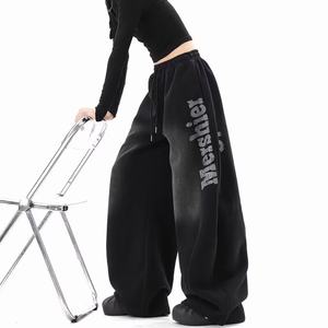 
American retro spray-painted letter scimitar sweatpants for women and men in autumn washed gradient casual pants loose slimming sports pants