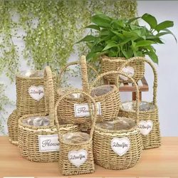 Straw and Rattan Postpartum Egg Flower Basket, Fruit and Flower Hand-Held Basket, Holiday Gift, Holiday Dried Flowers and Green Plants Flower Arrangement Basket