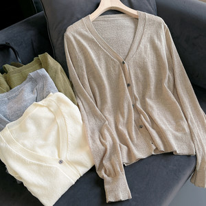 
Special unpadded 40 wool women's V-neck solid color cardigan sweater spring and autumn women's clothing