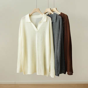 
Wubu Women's Lapel Hollow Sweater Sheep Wool Knitted Top Loose Autumn and Winter Style