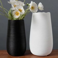 Ceramic Flower Arrangement Modern Minimalist Water-Cultured Ornament Living Room Black and White Dried Flower Vessel Nordic Style Fresh Flower Dining Table Large Vase