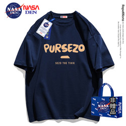 Nasa Co-Branded Summer Heavyweight Pure Cotton Short-Sleeved T-Shirt for Men, Trendy Print, Pure and Sweet Style, Couple Style Top