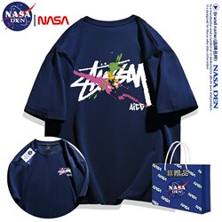 Nasa Co-Branded Hong Kong Style Casual Heavyweight Pure Cotton Short-Sleeve T-Shirt for Men and Women, Trendy Brand, Fashionable and Versatile Couple's Top