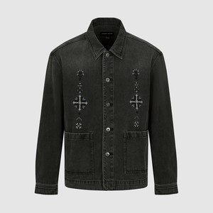 
UR Domestic Purchasing 2026 Spring Men's Casual Contrast Color Embroidered Pocket Cotton Denim Jacket UML860018