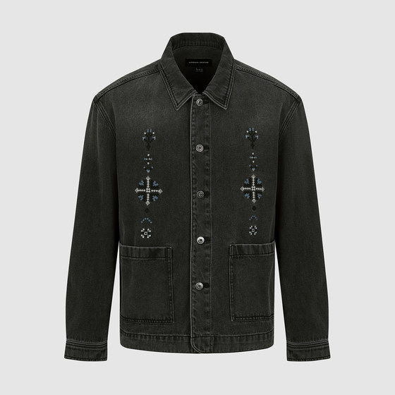 
UR Domestic Purchasing 2026 Spring Men's Casual Contrast Color Embroidered Pocket Cotton Denim Jacket UML860018