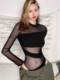 European and American pure lust style ins sexy mesh slim fit one-piece long-sleeved T-shirt for women spring and autumn inner layering shirt hollow top