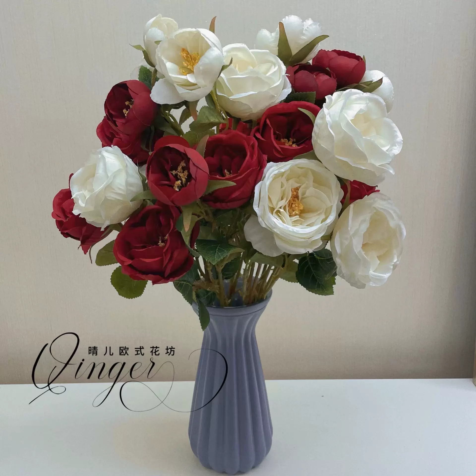 奧斯汀包芯多頭玫瑰仿真花紅玫瑰與白玫瑰復古薔薇擺放禮物