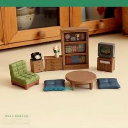 Japanese-Style Mini Home Dining Table, Chairs, Bookcase, Miniature Scene, Dollhouse Mini Decoration Ornaments, Photography Props