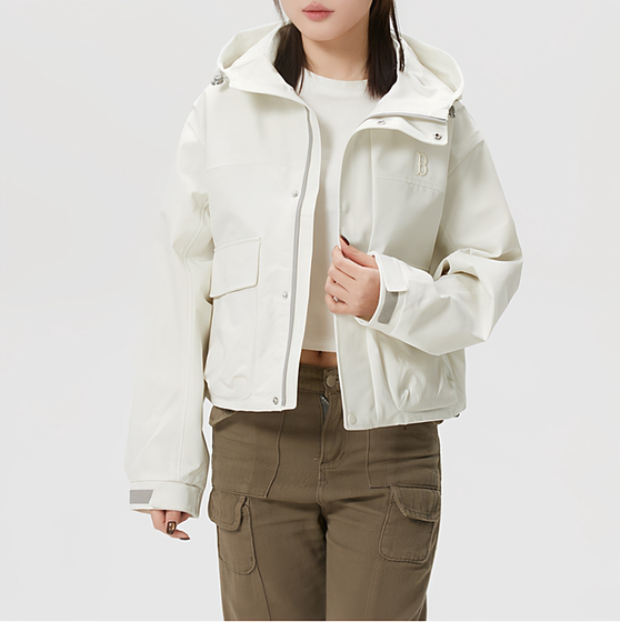 
Genuine MLB solid color outdoor windproof and water-repellent hooded women's sports casual short workwear jacket AFD