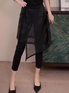 
Quick-drying pencil pants summer new style spliced apron pants women's elastic waist slimming fake two-piece fashionable eight-point pants