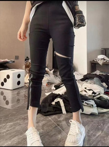 
Internet celebrity zipper quick-drying straight pants for women's summer new thin fashion casual eight-point mask leggings pencil pants