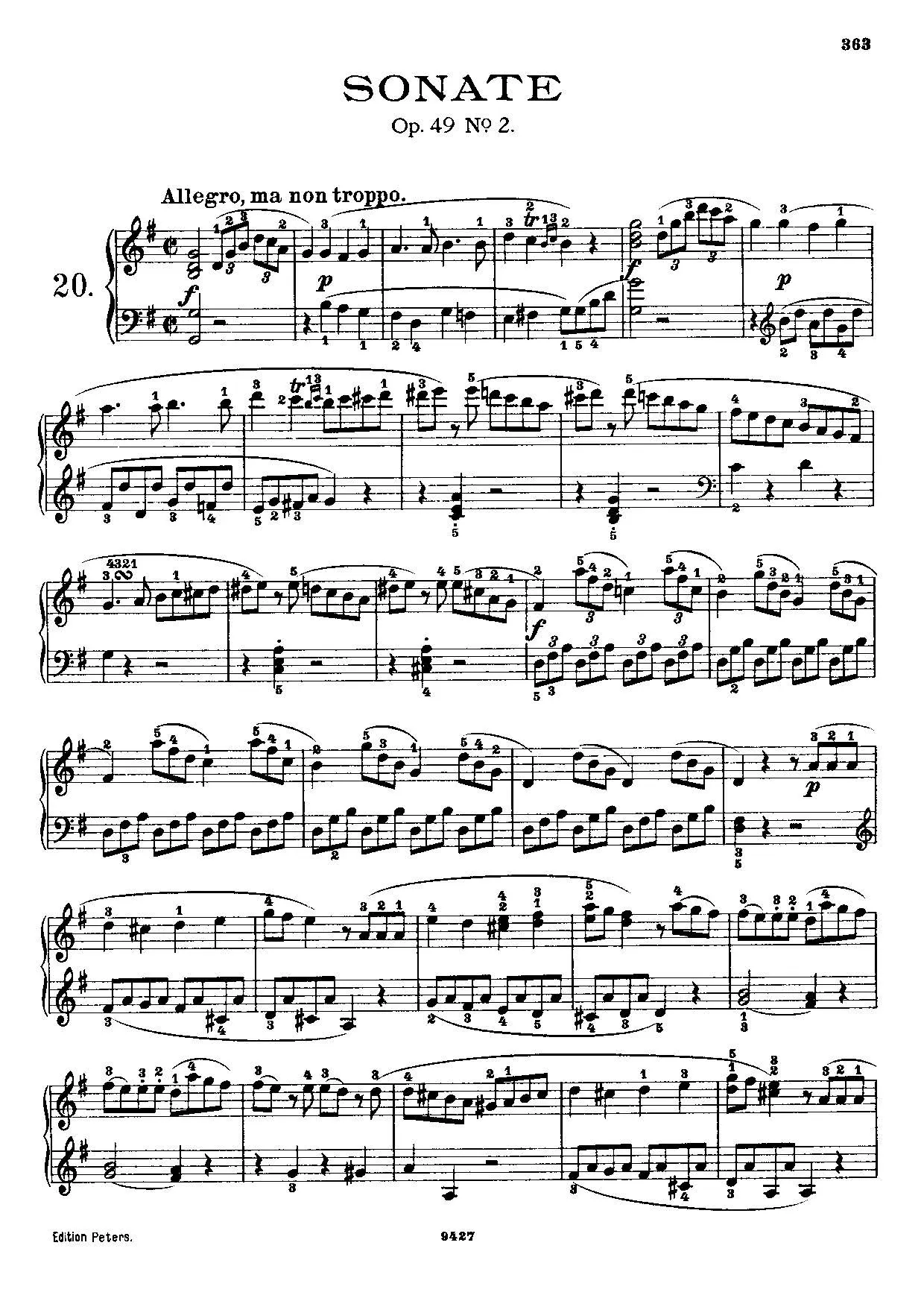 贝多芬g大调奏鸣曲第二十钢琴奏鸣曲 leichteop49no2 全 钢琴谱