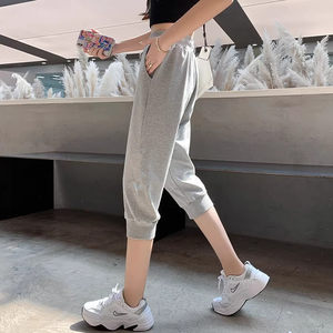 
2024 summer cotton cropped pants for women sports shorts loose casual cotton mid-trousers Korean style harem pants