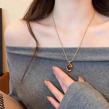 
Maillard style natural tiger eye stone pendant necklace