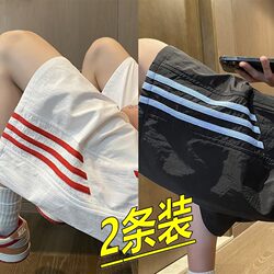 Three-Stripe Sports Shorts for Men and Teenagers, Summer Ultra-Thin Ice Silk Quick-Dry Beach Shorts, American-Style Loose Casual Five-Point Shorts