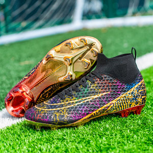 Cristiano Ronaldo's New High Top Football Shoes Men's and Women's TF Broken Nails Children's and Adult Student Competition Long Nail Gold soled Training Shoes