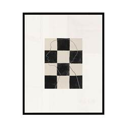 Black and White Checkered Vintage-Style Decorative Painting, Natural Wood Style Wall Art, Minimalist Dining Room, Nordic Vertical Niche Decor