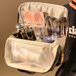 Large-Capacity Vertical Partitioned Cosmetic Bag for Women, Travel Portable High-End Leather Cosmetics Storage Bag, Waterproof Toiletry Bag