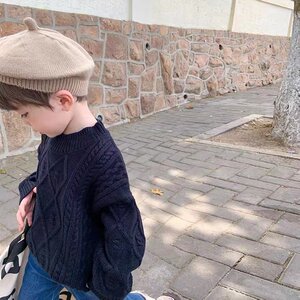 
Boys sweater autumn and winter style baby fashion diamond sweater children solid color long-sleeved pullover knitted base shirt