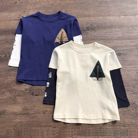 
Export daily single autumn new boys pure cotton bottoming shirt foreign trade original single baby children's fake 2 pieces long-sleeved T-shirts