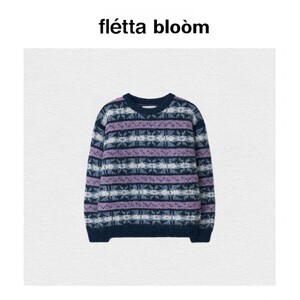 
[Ready stock] fletta bloom Korea ERUME retro wool striped jacquard crew neck sweater sweater