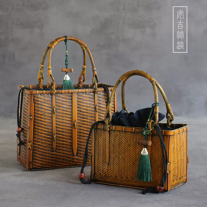 日式竹編包幾十年民間工藝手工竹包文藝青年茶道收納手提女包拎包-Taobao