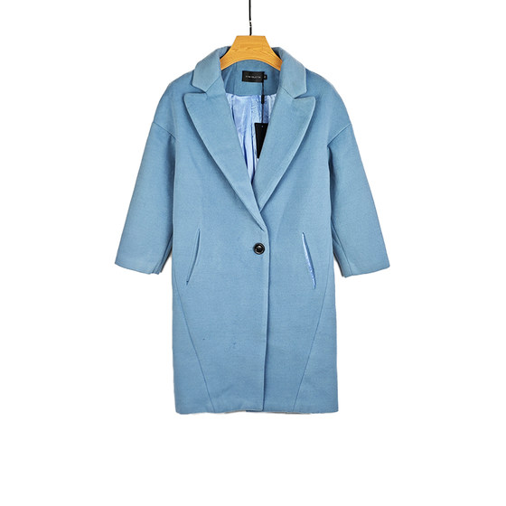 Autumn and winter large size fashion solid color temperament, long -sleeved long -sleeved suit collar woolen coat, urban wild coat
