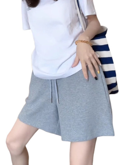 Large size gray sports and casual shorts for women in summer fat mm elastic loose straight mid-leg loose wide-leg five-point pants