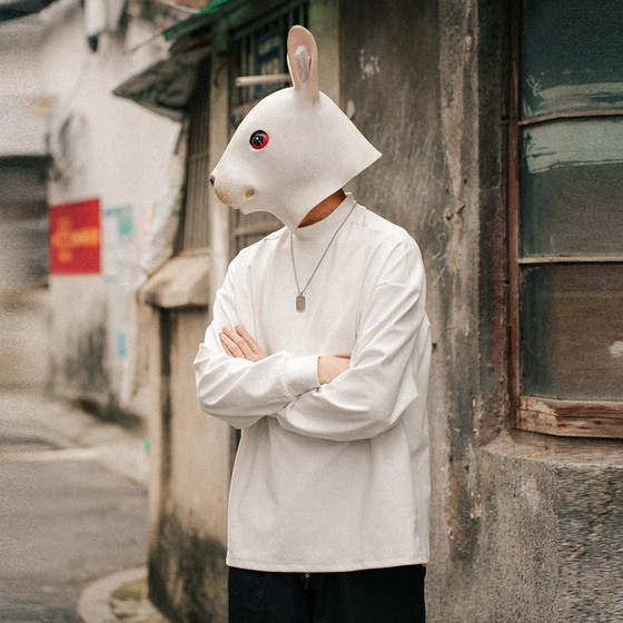 Tuxiansen's heavyweight German velvet half-high neck long-sleeved T-shirt for men and women solid color warm top base shirt