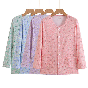 Middle-aged and elderly pure cotton long-sleeved thin cardigan long-sleeved