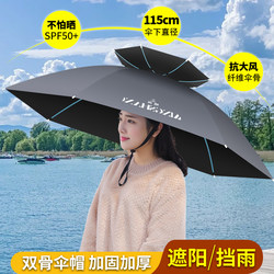 Double-Layer Fishing Umbrella Hat, Head-Mounted Rain Umbrella, Black-Coated Top Umbrella, Large Sunshade and Sun Protection Hat Umbrella