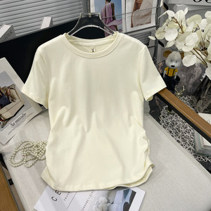 
Uncle Bearded Large Size Women's Clothing 2025 Summer New Loose and All-Match Waist Short Sleeve Top Front Shoulder Slim T-shirt Women