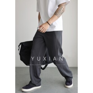
YUXIAN spring and summer cotton 280g scimitar pants straight-leg casual sweatpants loose sports pants Japanese solid color men