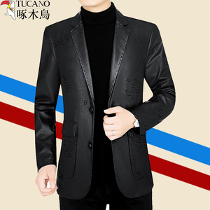 
Woodpecker Men's Casual PU Leather Jacket Men's 2025 Spring and Autumn New Middle-aged Jacket Leather Suit Daddy's Outfit