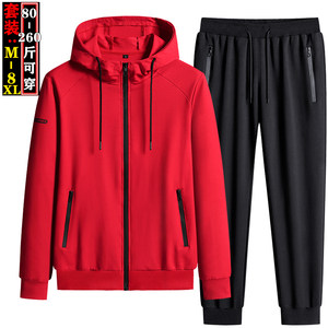
A long-sleeved sportswear suit for men 25 spring, autumn and winter large size middle-aged and elderly hooded sweatshirt and trousers running casual wear