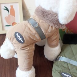 Pet clothing, dog clothes, autumn and winter clothing, Teddy Bichon Frize dog winter with pull ring diamond grid thickened four-legged cotton coat