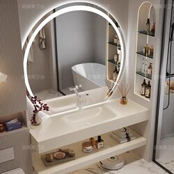 2025 Cream Style Double-Layer Slate Hot-Bent Integrated Basin Bathroom Cabinet Combination Bathroom Washbasin Face Basin New Style