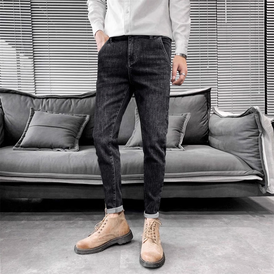 Slant pocket jeans for men, slim-fitting nine-point pants, spring and summer trendy slim-fitting pants, casual, simple, versatile men's pants