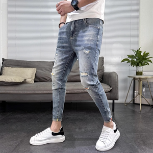 
Men's jeans trendy brand ripped summer thin Korean style slim-fitting pants, versatile Korean style trousers, trendy and handsome
