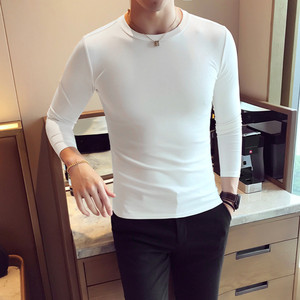 Personal T -shirt Men's long -sleeved solid color versatile slim bottom shirt Korean elastic tight tide brand with pure cotton