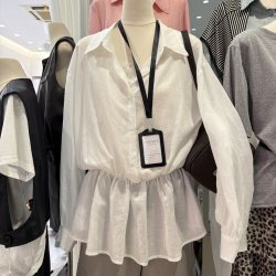 Korean-Style Lapel Ramie Stylish Faux Two-Piece Shirt for Women, 2026 Spring New Slim-Fit Elegant Long-Sleeve Blouse